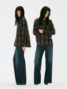 alright then Vintage Dark Wash Wide Leg Jeans in Blue - On Model