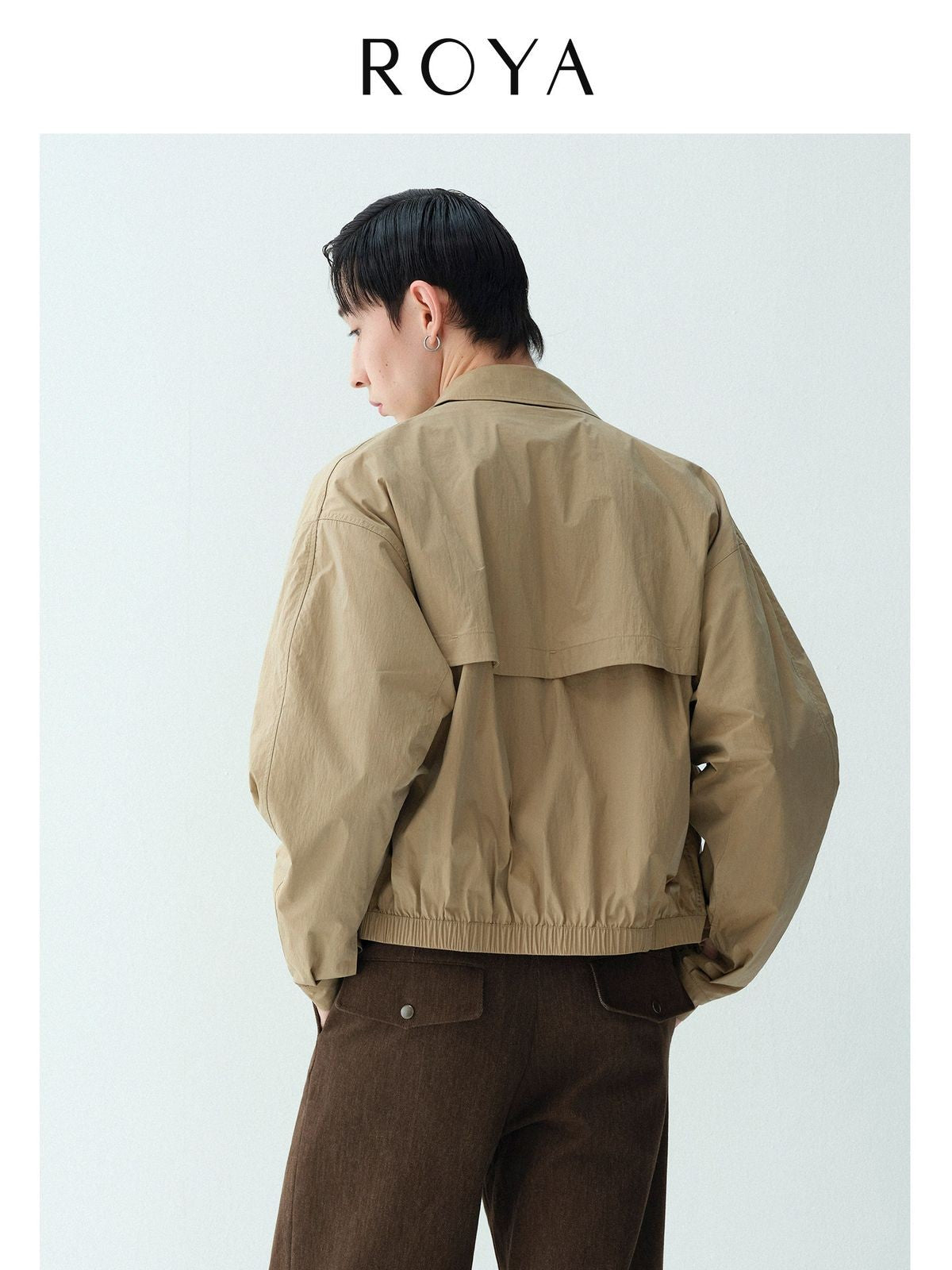 ROYA Crinkled Lyocell Blend Jacket in Beige - On Model