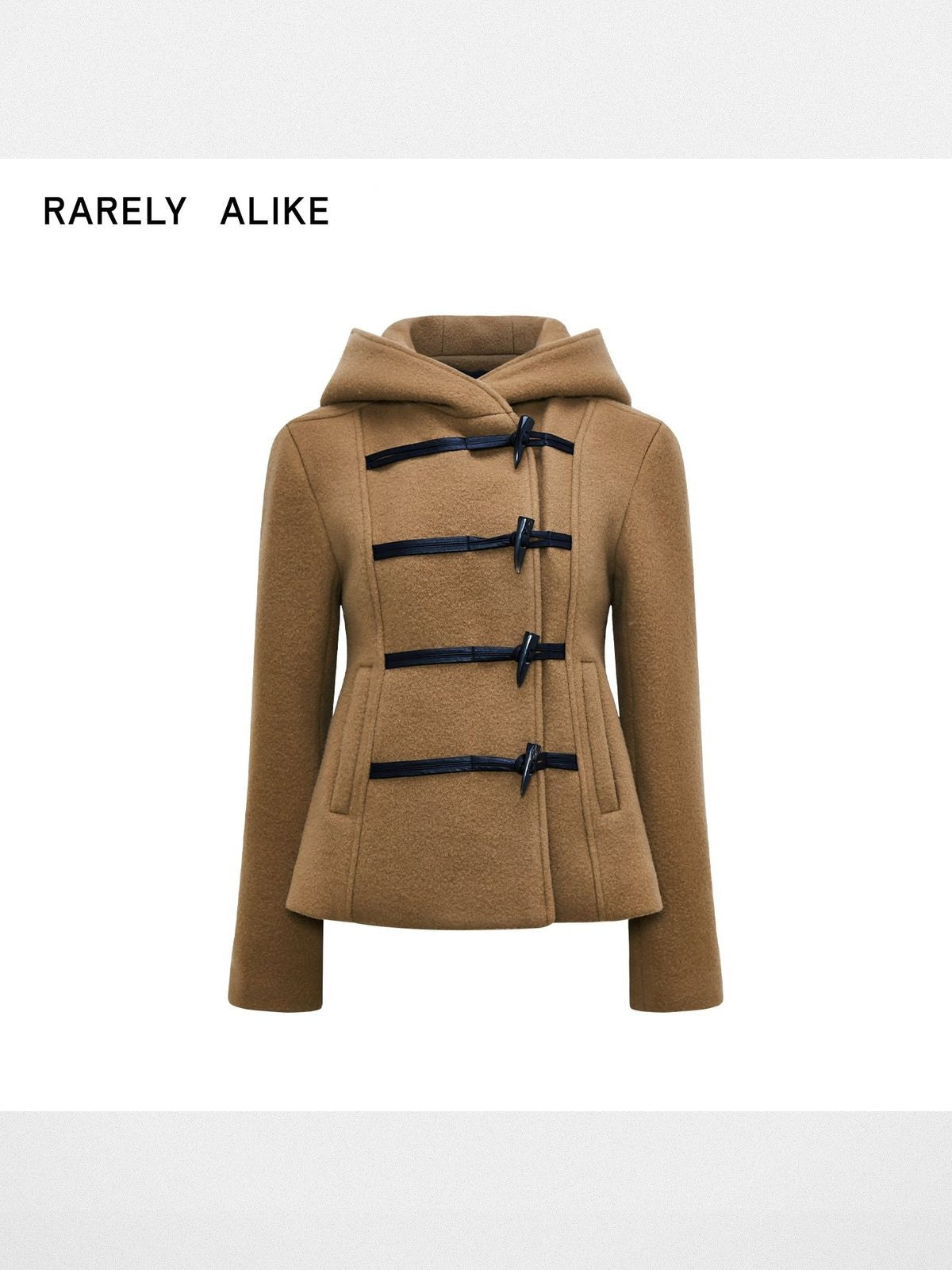 RARELY ALIKE Hooded Lamb Wool Toggle Coat in Beige