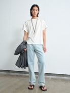 ROYA Center Seam Modal Cotton T Shirt in White - On Model