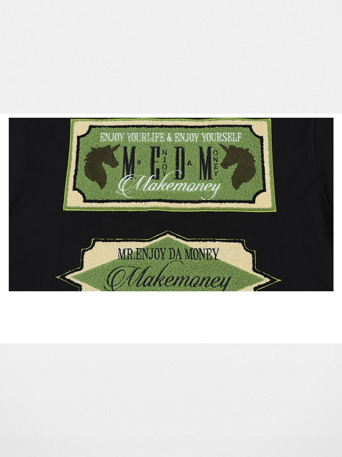 MEDM Retro Typography Chenille T Shirt in Black - Detail