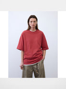 RandomPiece Oversized Drop Shoulder Cotton T Shirt in Red - On Model
