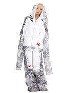 CFIERCE Layered Skull Print Bunny Hoodie in White - On Female Model
