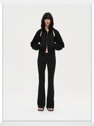 RARELY ALIKE Convertible Zip Up Hoodie in Black - On Model