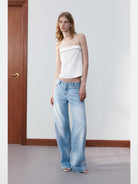 PUKI Light Wash Wide Leg Jeans in Blue - On Model