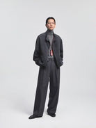 NANS Wool Cashmere Stand Collar Jacket in Gray - On Model