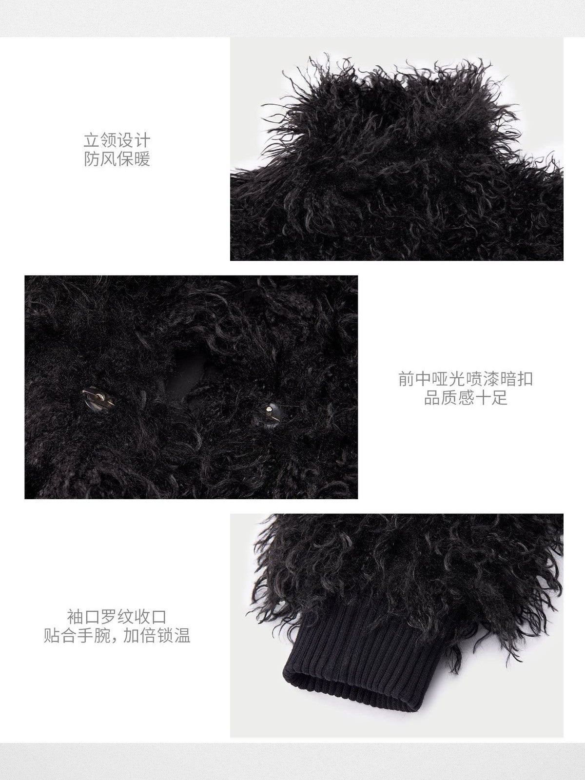 Alright then Faux Mongolian Lamb Fur Jacket in Black - Detail