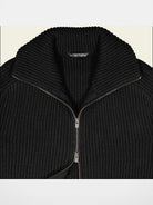 FaxCopyExpress Ribbed Wool Yak Zip Cardigan in Black - Detail