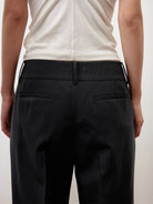 RandomPiece Pinstripe Wool Blend Bermuda Shorts in Black - On Model