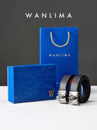 WANLIMA Cowhide Leather Metal Buckle Belt in Black