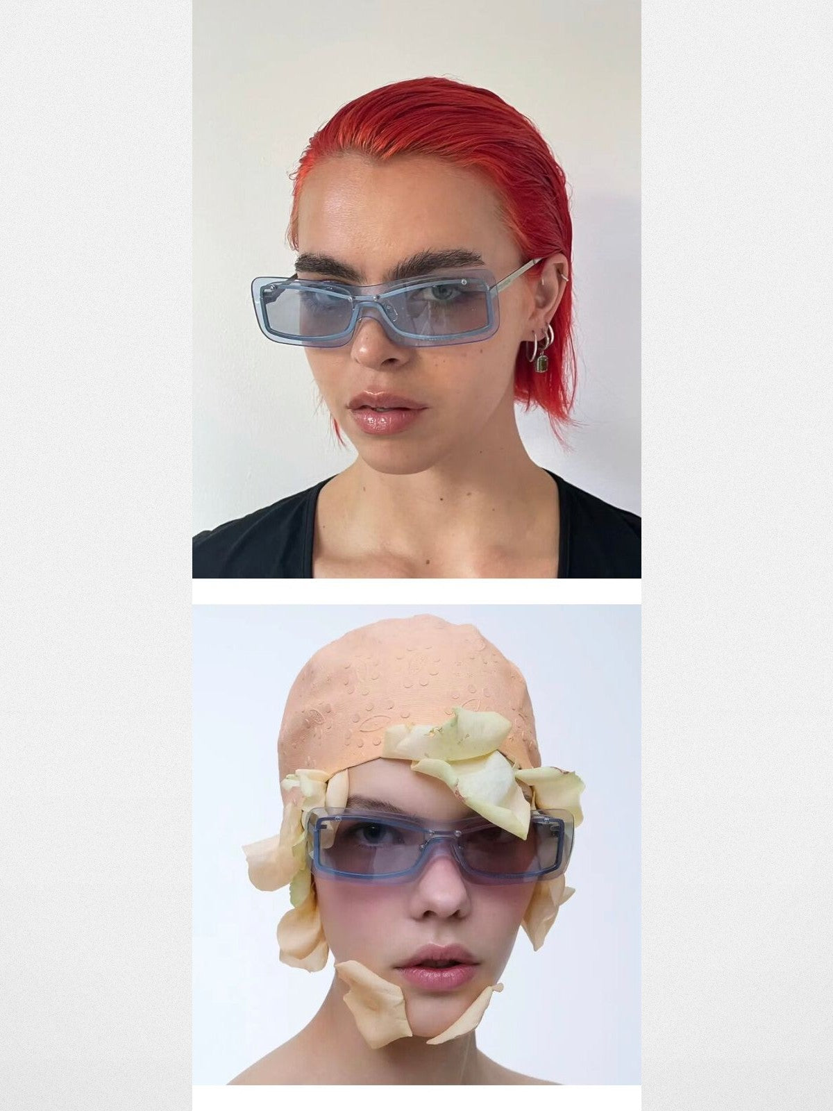 FUTURE UPDATE Rectangular Half Frame Sunglasses in Gray - On Model