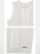 SHUSHUTONG Lace Trimmed Cable Knit Vest in White - Detail