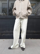 Triangle Project Wool Cashmere Hooded Zip Jacket in Oatmeal - On Model