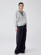 Simple Project Wrap Front Cotton Hoodie in Gray - On Model