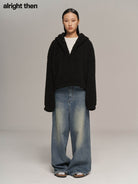 Alright then Oversized Teddy Fleece Hoodie in Black - On Model
