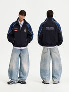 MASONPRINCE Color Blocked Badge Track Jacket in Blue - On Model #color_blue