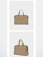 HONGU Leather Commuter Top Handle Bag in Beige