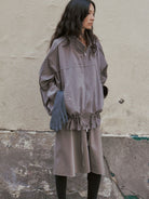 RandomPiece Washed Cotton Drawstring Jacket in Beige - On Model