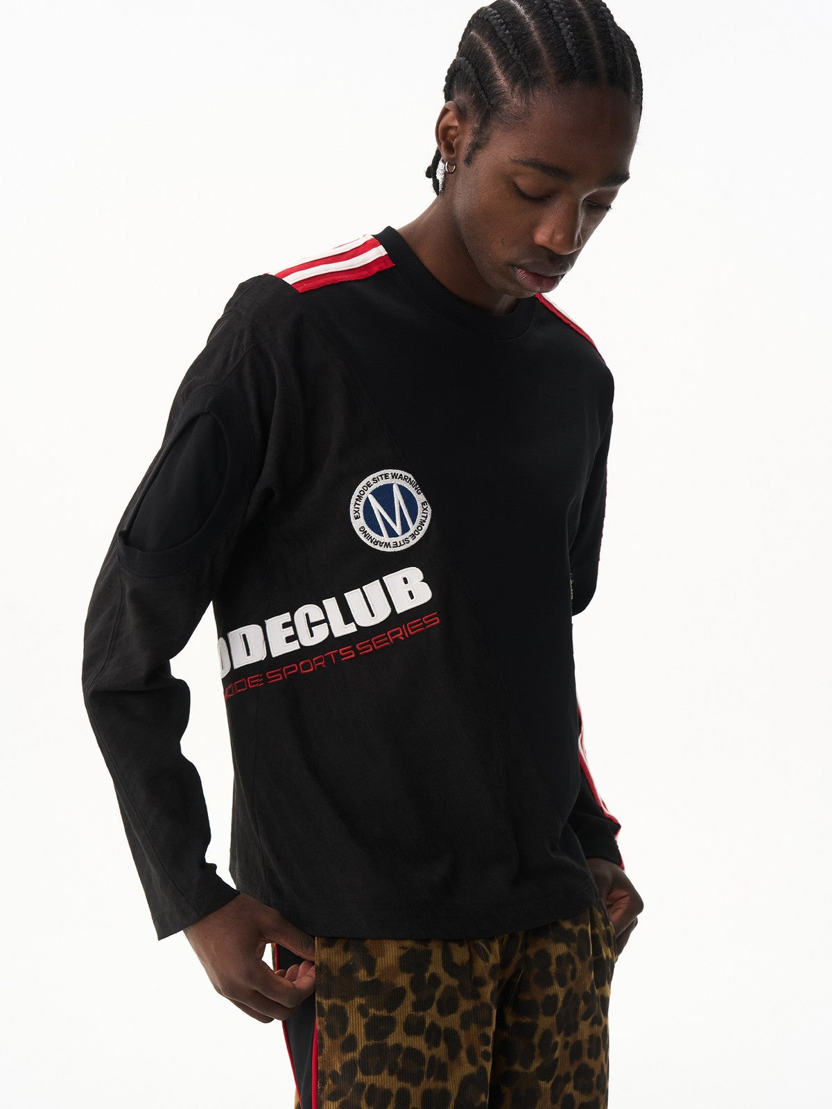 BLINDNOPLAN Panel Jersey Long Sleeve Tee in Black - On Model