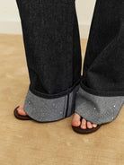 PUKI Rhinestone Cuff Curved Leg Jeans in Blue - On Model