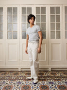 Retro 21 Light Khaki Micro Flare Jeans in Khaki - On Male Model