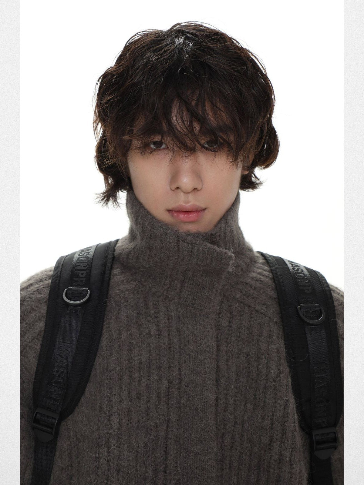 MasonPrince Ribbed Alpaca Blend Zip Cardigan in Beige - On Model