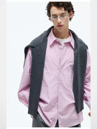 NANS Crinkled Square Collar Shirt in Pink - On Model