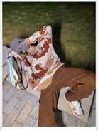 BeerBro Oversized Camo Knit Sweater in Beige