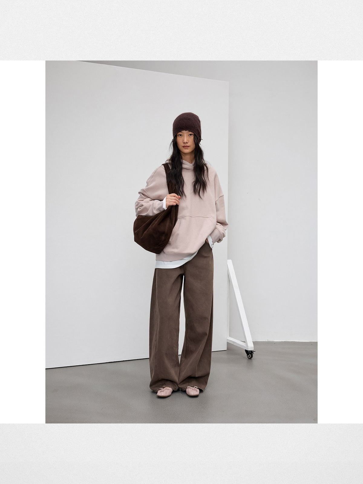 RandomPiece Oversized Cotton Kapok Hoodie in Pink - On Model