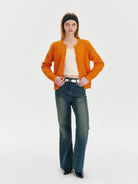 Amee Wool Blend Crewneck Cardigan in Yellow - On Model