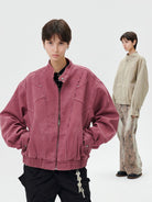 LOSTCTRL Washed Raw Edge Jacket in Pink - On Model