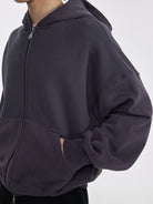 AFterTaste Washed Distressed Zip Up Hoodie in Gray - On Model