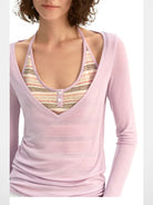 PUKI Mock Layered Striped Top in Lavender - On Model