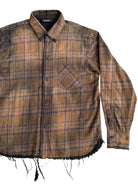 UNKNOWNWORLD Distressed Raw Hem Plaid Shirt in Coffee