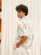 Retro 21 Knitted Plaid Camp Collar Shirt in Blue - On Model