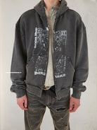 UNKNOWNWORLD Distressed Mechanical Print Hoodie in Black - On Model