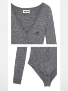 SHUSHUTONG Merino Wool V Neck Bodysuit in Gray