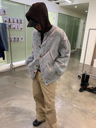 NeverSeez Plush Wool Blend Lantern Cardigan in Gray - On Model