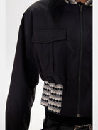 THELIGHT OFFICIAL Contrast Knit Cropped Jacket in Black - On Model