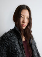 RandomPiece Shaggy Wool Blend Zip Jacket in Gray - On Model