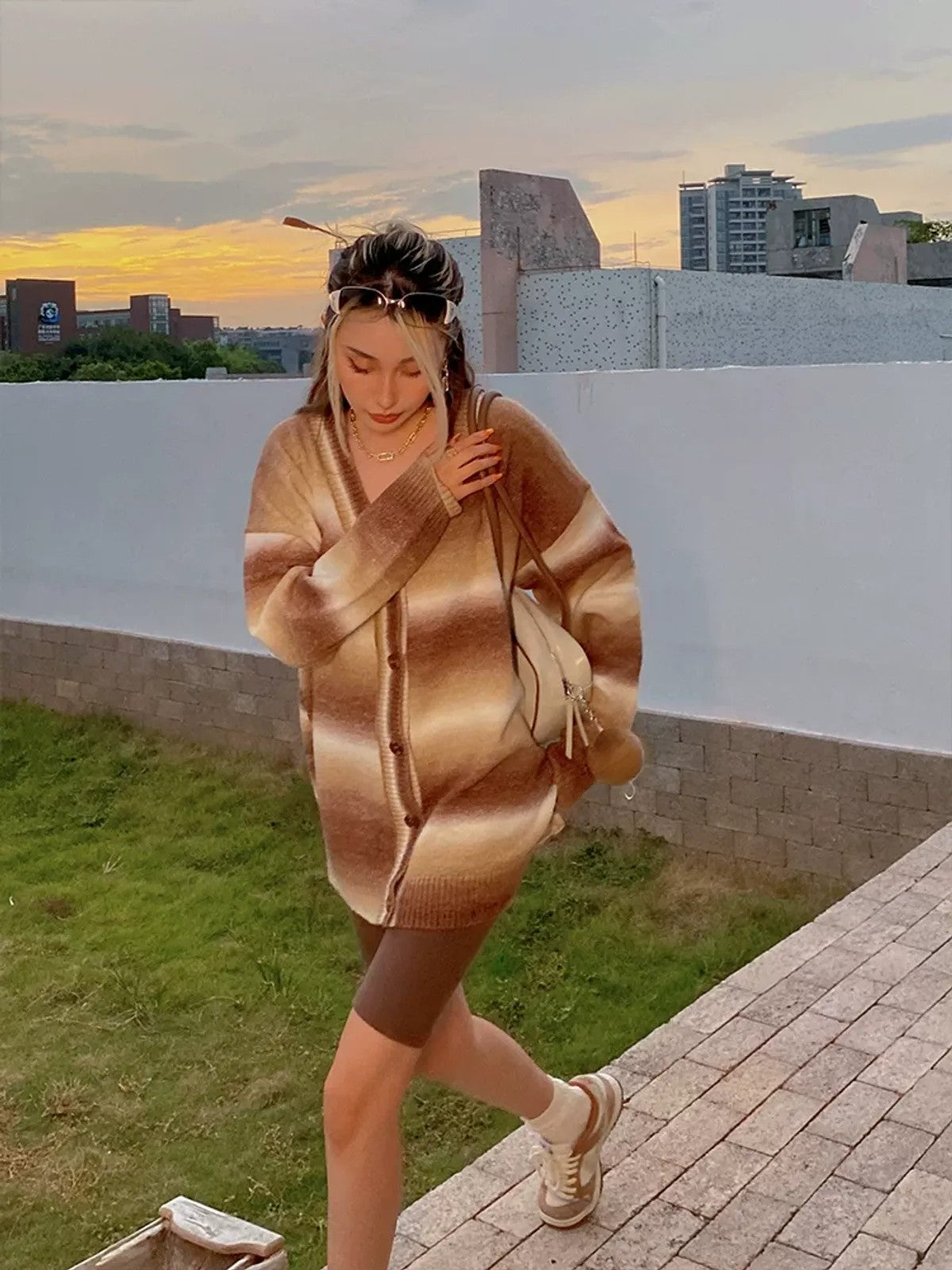 BeerBro Gradient Striped Knit Cardigan in Brown