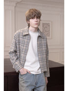 Roolrren Homme Short Wool Tweed Zip Jacket in Gray - On Model
