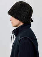 Simple Project Faux Shearling Sailor Hat in Black - On Male Model
