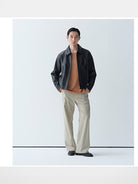 ROYA Calfskin Leather Zip Jacket in Black - On Model