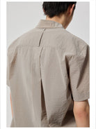 Simple Project Half Placket Nylon Shirt in Beige - On Male Model