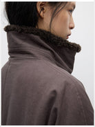 RandomPiece Eco Fur Trimmed Cotton Parka in Coffee - On Model