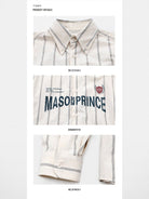 MasonPrince Distressed Striped Badge Shirt in White - Detail