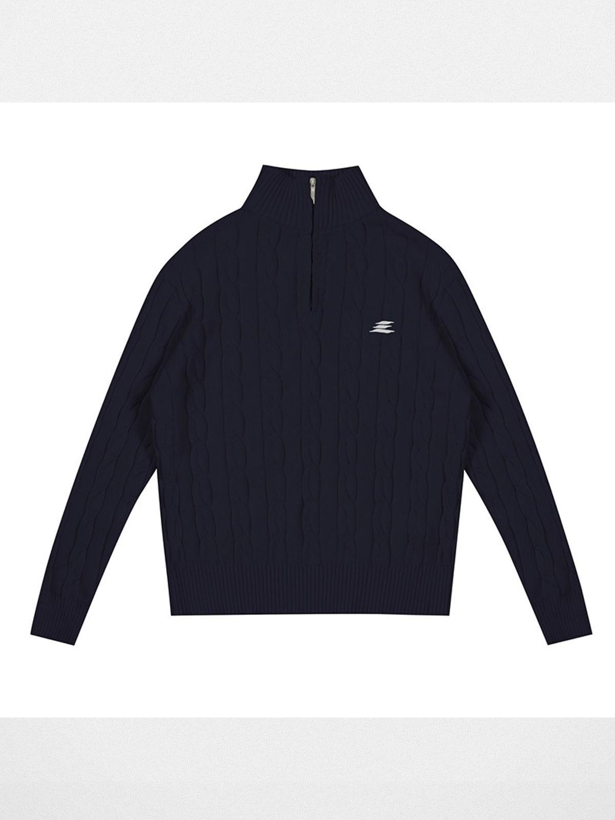 LOSTCTRL Half Zip Cable Knit Cotton Sweater in Navy Blue