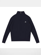 LOSTCTRL Half Zip Cable Knit Cotton Sweater in Navy Blue