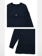 SHUSHUTONG Raw Edge Scalloped Sweatshirt Dress in Navy Blue - Detail